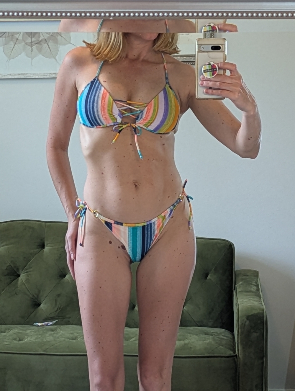Body Glove Bikini Swimsuit Adjustable Pushup Stripe Cheeky Thong Size Small Hot